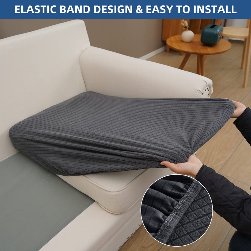 Eismodra Couch Cushion Covers Magic Stretch Sofa Slipcover for 3 Cushion Couch Dogs Pet L Shape 2 Seat Replacement Furniture Protector Dark Gray Length 25-37 inches(Only 1 Piece) - Image 4